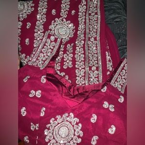 Maroon Georgette Sari